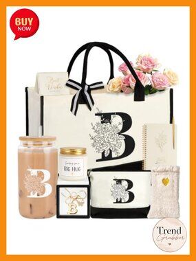 Personalized Initial Canvas Tote Bag Gift Set for Women